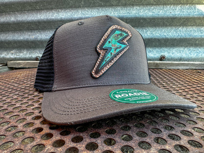 The Rodeo Rose Turquoise Lightning Bolt Hand Tooled Cap