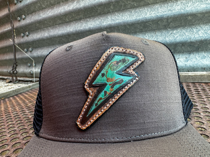 The Rodeo Rose Turquoise Lightning Bolt Hand Tooled Cap