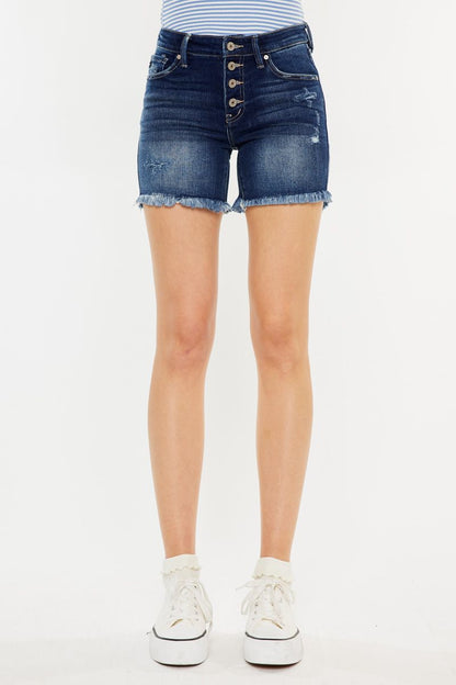 Women's Kancan MID RISE BUTTON UP DENIM SHORTS