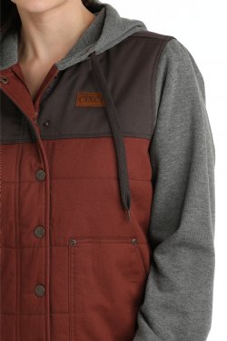 Women's Cinch Canvas Hoodie Jacket - Gray/Burgundy