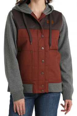 Women's Cinch Canvas Hoodie Jacket - Gray/Burgundy