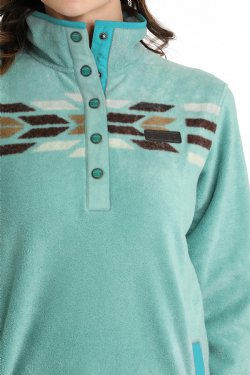 Women's Cinch Fleece Pullover - Turquoise