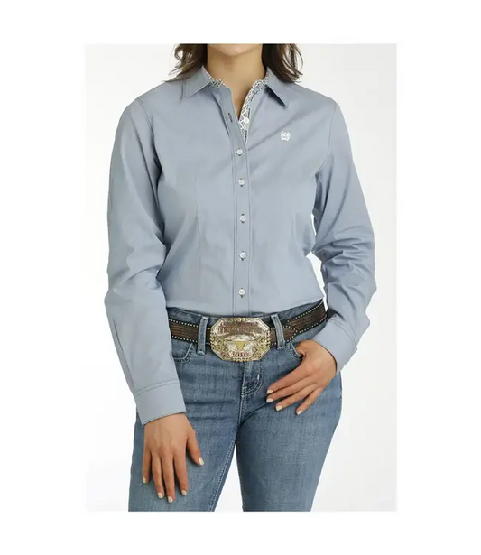 Women's Cinch STRIPE L/S STRETCH SHIRT- LIGHT BLUE