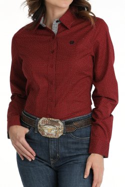 Women's Cinch Polka Dot Print Button-Down Western Shirt - Red