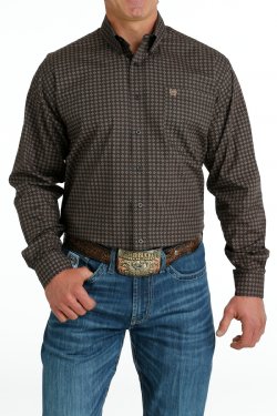 Men's Cinch Diamond Print Button-Down Western Shirt - Brown/Khaki