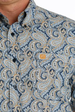 Men's Cinch PAISLEY PRINT BUTTON-DOWN WESTERN SHIRT - NAVY / BLUE / ORANGE