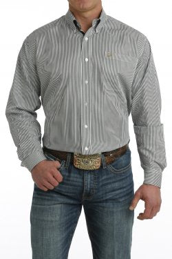 MEN'S CINCH STRIPE BUTTON-DOWN WESTERN SHIRT - WHITE / BLACK