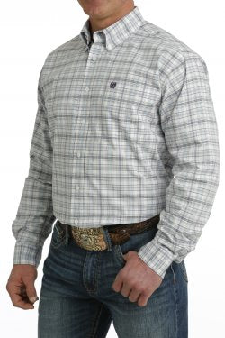 Men's Cinch PLAID BUTTON-DOWN WESTERN SHIRT - LIGHT BLUE / WHITE / PURPLE