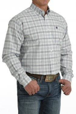 Men's Cinch PLAID BUTTON-DOWN WESTERN SHIRT - LIGHT BLUE / WHITE / PURPLE