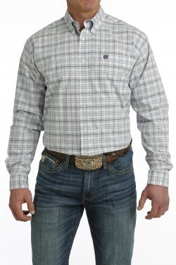 Men's Cinch PLAID BUTTON-DOWN WESTERN SHIRT - LIGHT BLUE / WHITE / PURPLE