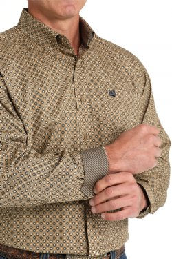 Men's Cinch Geometric Print Button-Down Western Shirt - Brown