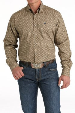 Men's Cinch Geometric Print Button-Down Western Shirt - Brown