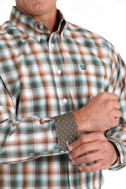 Men's Cinch Plaid Print Button-Down Western Shirt - White