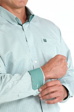 Men's Cinch Stripe Button-Down Western Shirt - Green/White