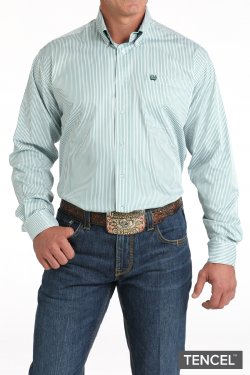 Men's Cinch Stripe Button-Down Western Shirt - Green/White