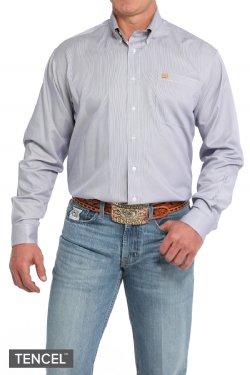 MEN'S CINCH STRIPE BUTTON-DOWN WESTERN SHIRT Purple/White