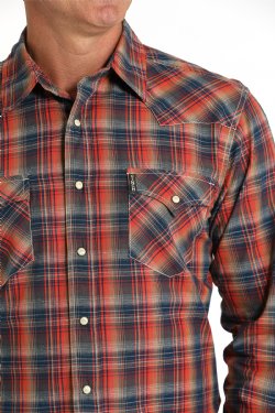 Men's Cinch Modern Fit Plaid Pearl Snap Western Shirt - Red/Navy