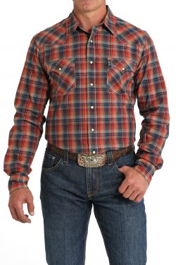 Men's Cinch Modern Fit Plaid Pearl Snap Western Shirt - Red/Navy