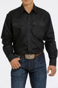 Men's Cinch HERRINGBONE WESTERN SNAP SHIRT - BLACK