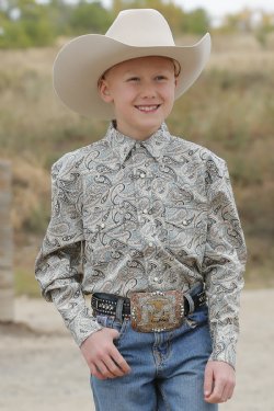 Boy's Cinch Paisley Button Down Western Shirt - Green