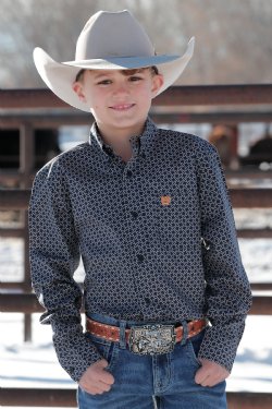 Boy's Cinch GEOMETRIC PRINT BUTTON-DOWN WESTERN SHIRT - NAVY