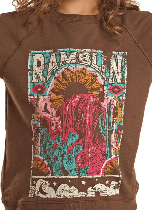 Girl's ROCK & ROLL COWGIRL RAMBLIN' JAVA GRAPHIC PULLOVER