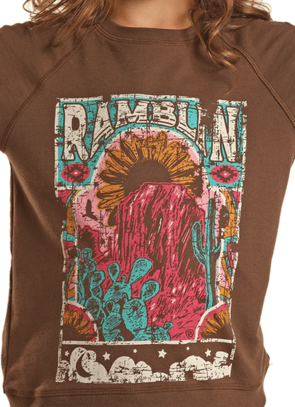 Girl's ROCK & ROLL COWGIRL RAMBLIN' JAVA GRAPHIC PULLOVER