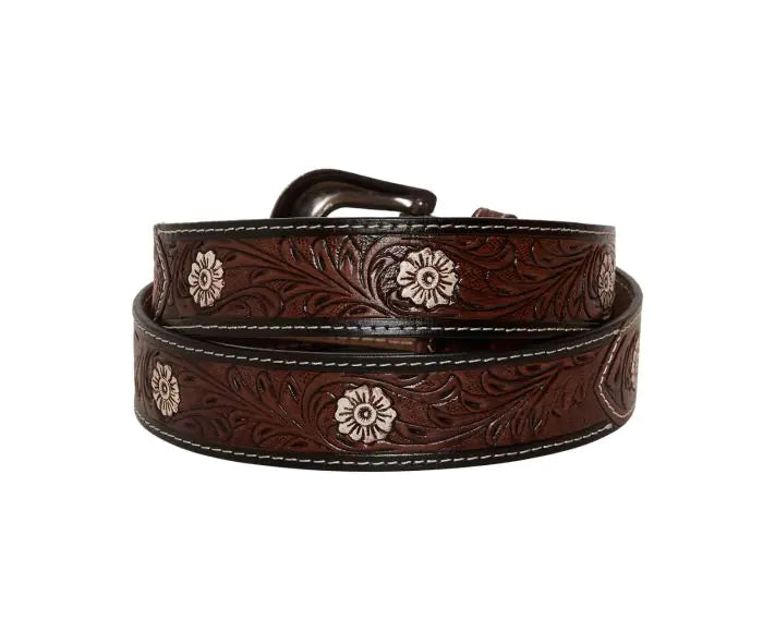 Women's Myra Pink feather Hand-Tooled Leather Belt