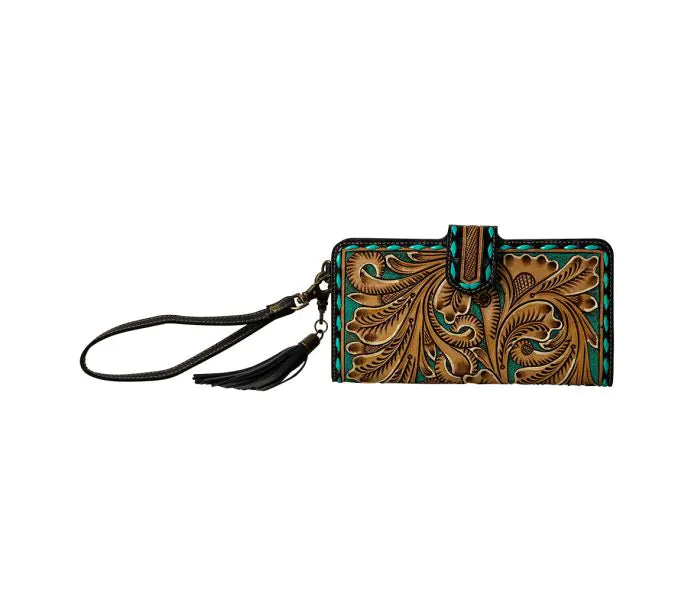 Myra Western Swing Hand-Tooled Wristlet Wallet