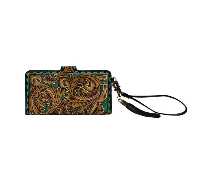 Myra Western Swing Hand-Tooled Wristlet Wallet