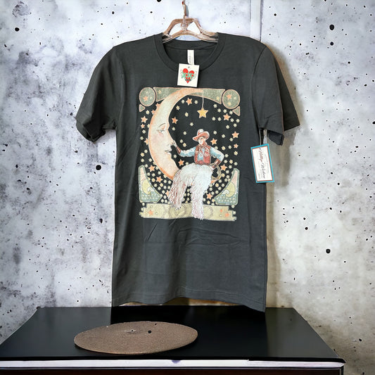 Women's XOXO Art-Man on the Moon-Dark Grey