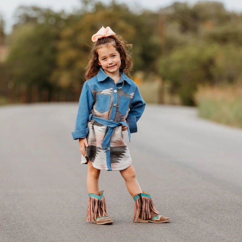 Girl's Shea Baby Baby/Toddler Aztec Denim Long Sleeve Dress