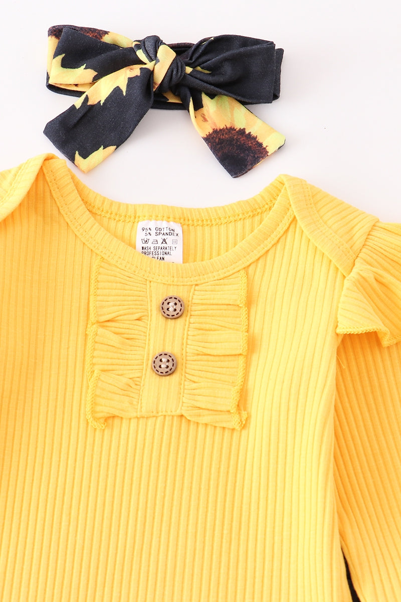 Girl's Mustard Sunflower Baby 3pcs Set