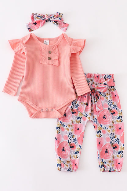 Girl's Pink Floral Baby 3pcs Set