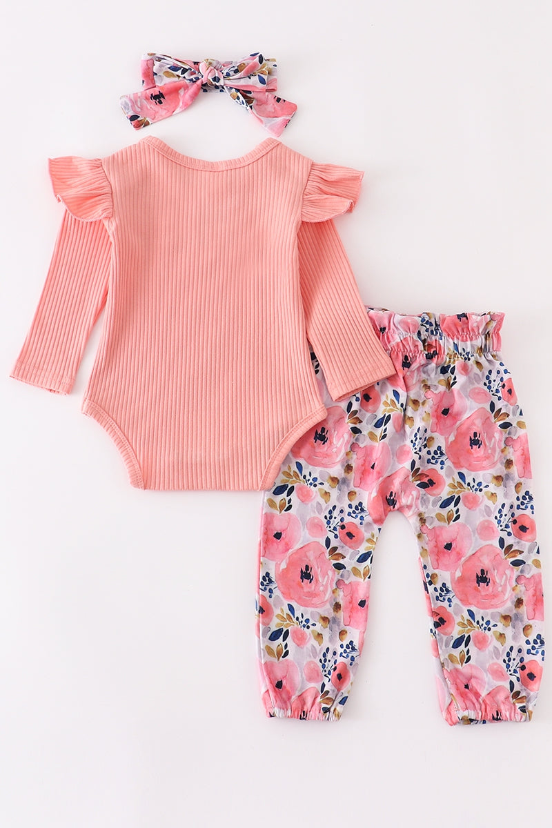 Girl's Pink Floral Baby 3pcs Set