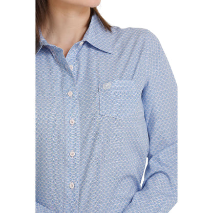 Women's Cinch Cornflower Blue & Pale Pink Geo Print Arenaflex Western Shirt