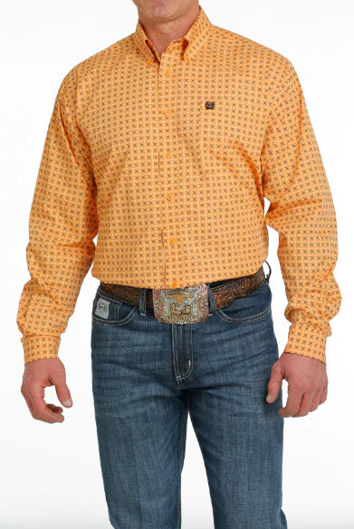 Men's Cinch Orange Geo Print Button Down Western Shirt