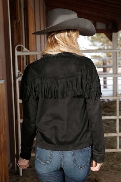 WOMEN'S CRUEL GIRL FRINGE JACKET - BLACK