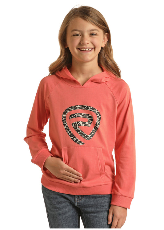 Girl's Rock & Roll Coral With Cheetah Logo Hoodie