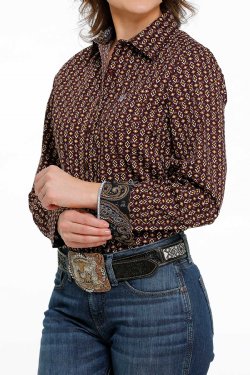 WOMEN'S CINCH BUTTON-DOWN WESTERN SHIRT - PURPLE / GOLD