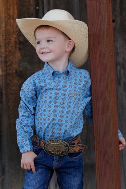 Boy's CINCH MATCH DAD MEDALLION PRINT BUTTON-DOWN WESTERN SHIRT